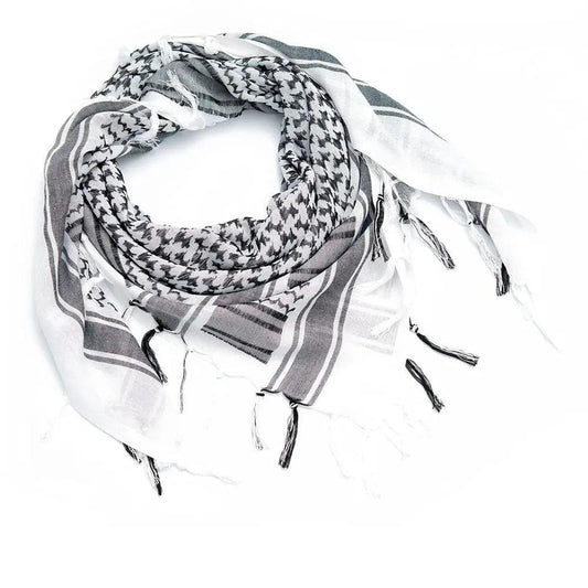 Black and white Palestinian keffiyeh, compared with the shemagh