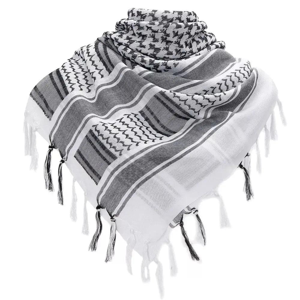 Close-up of the black and white keffiyeh pattern