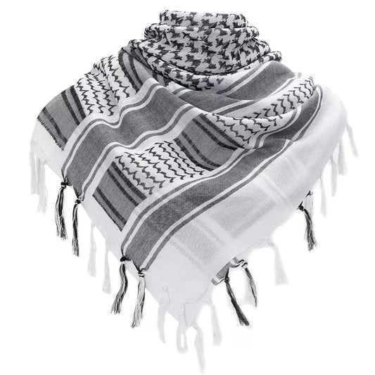 Close-up of the black and white keffiyeh pattern